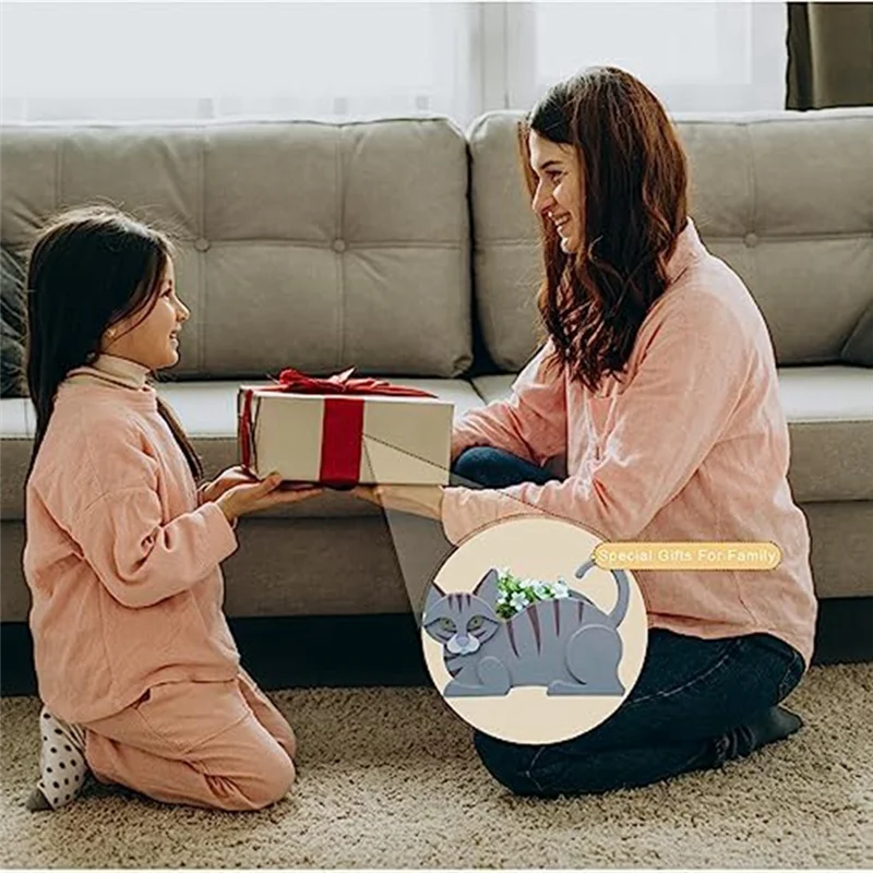 MAKE-플랜트 포트 캣 플랜터 화분 실내/실외 식물용 고양이 화분 정원용 애완동물 애호가 선물용 블랙 C