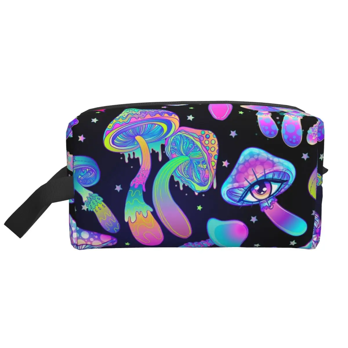 Kawaii Magic Mushroom Trippy Psychedelic Neon Pastel Goth Travel Toiletry Bag Women Makeup Cosmetic Bag Beauty Storage Dopp Kit