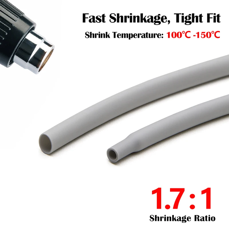 1/3/5/10M Grey Silicone Heat Shrink Tube 0.8mm~20mm Insulated DIY Wire Protector Wrap Sheath Case Heat Shrinkable Cable Sleeve