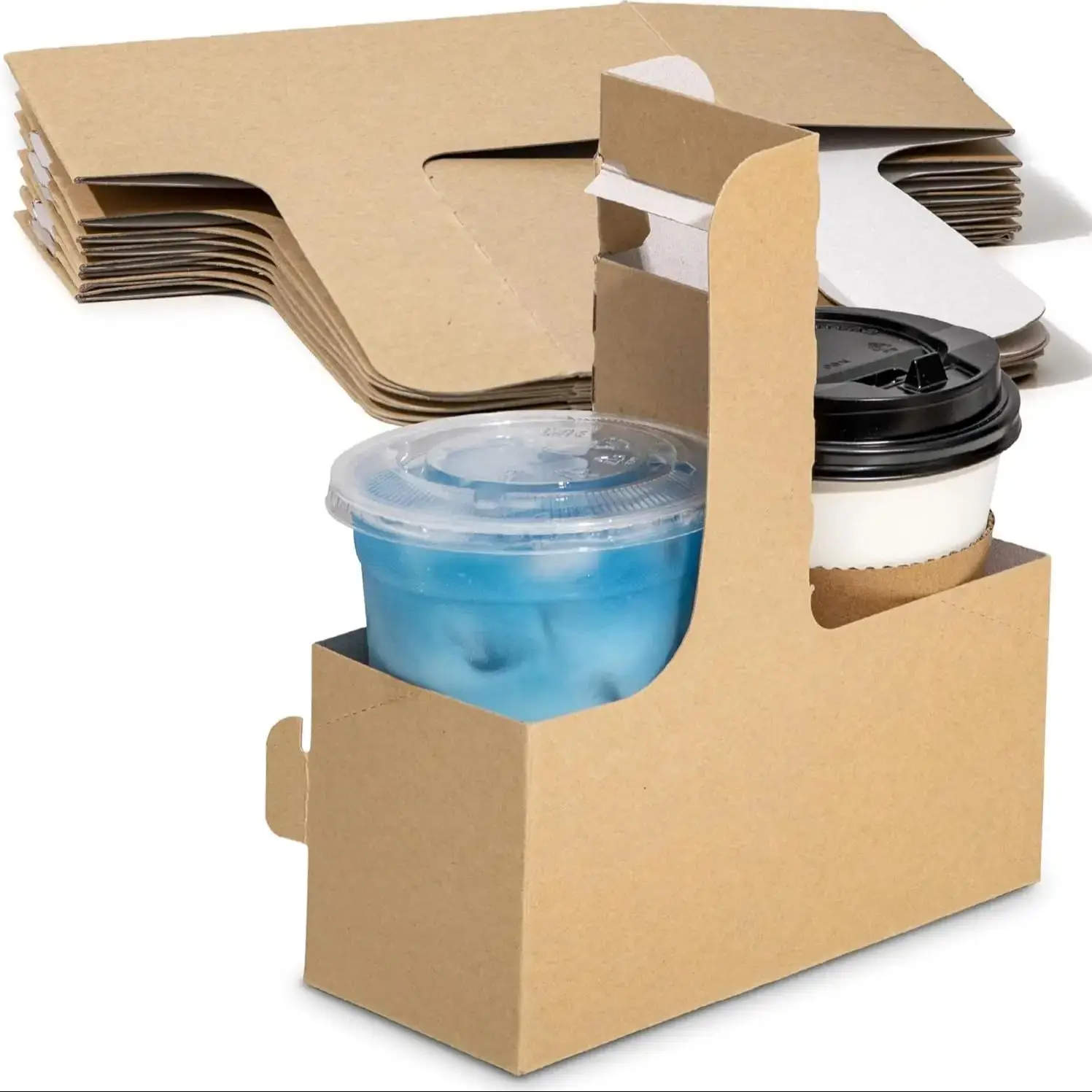 

2 Cup Drink Carrier with Handle Flower Foam Removable Plastic Liner Kraft Paper Flower Gift Bags Portable Cardboard Coffee Cup H