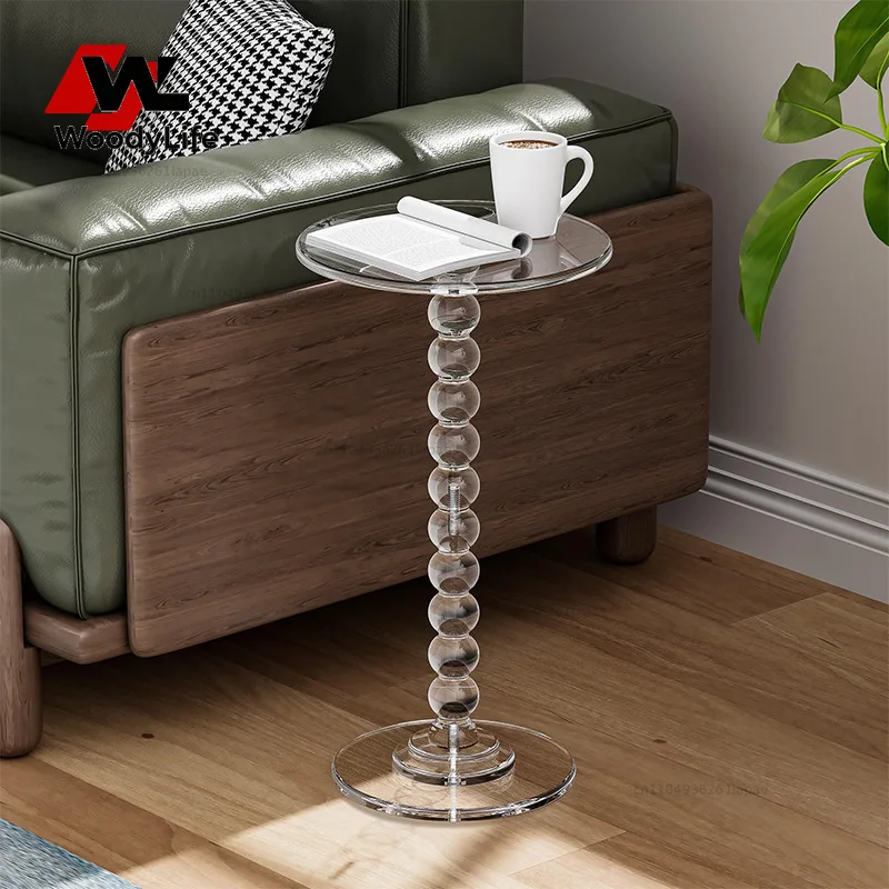 Acrylic edge table modern simple transparent gourd-shaped column living room small coffee table designer round coffee table