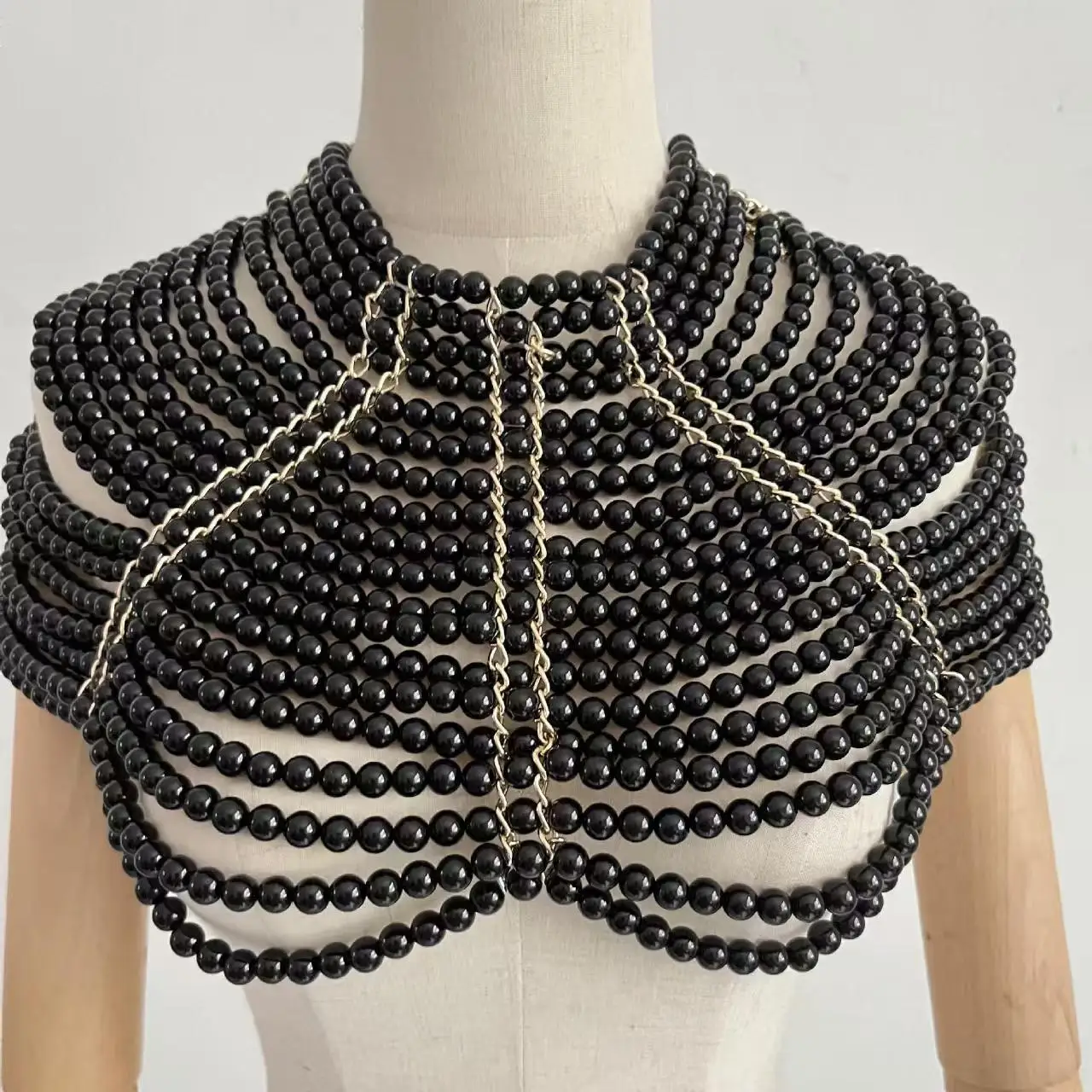 Premium High Luster Dense Strand White Round Bead Body Chain Classy Multi Layer Draping Shoulder Back Chain Jewelry Accent
