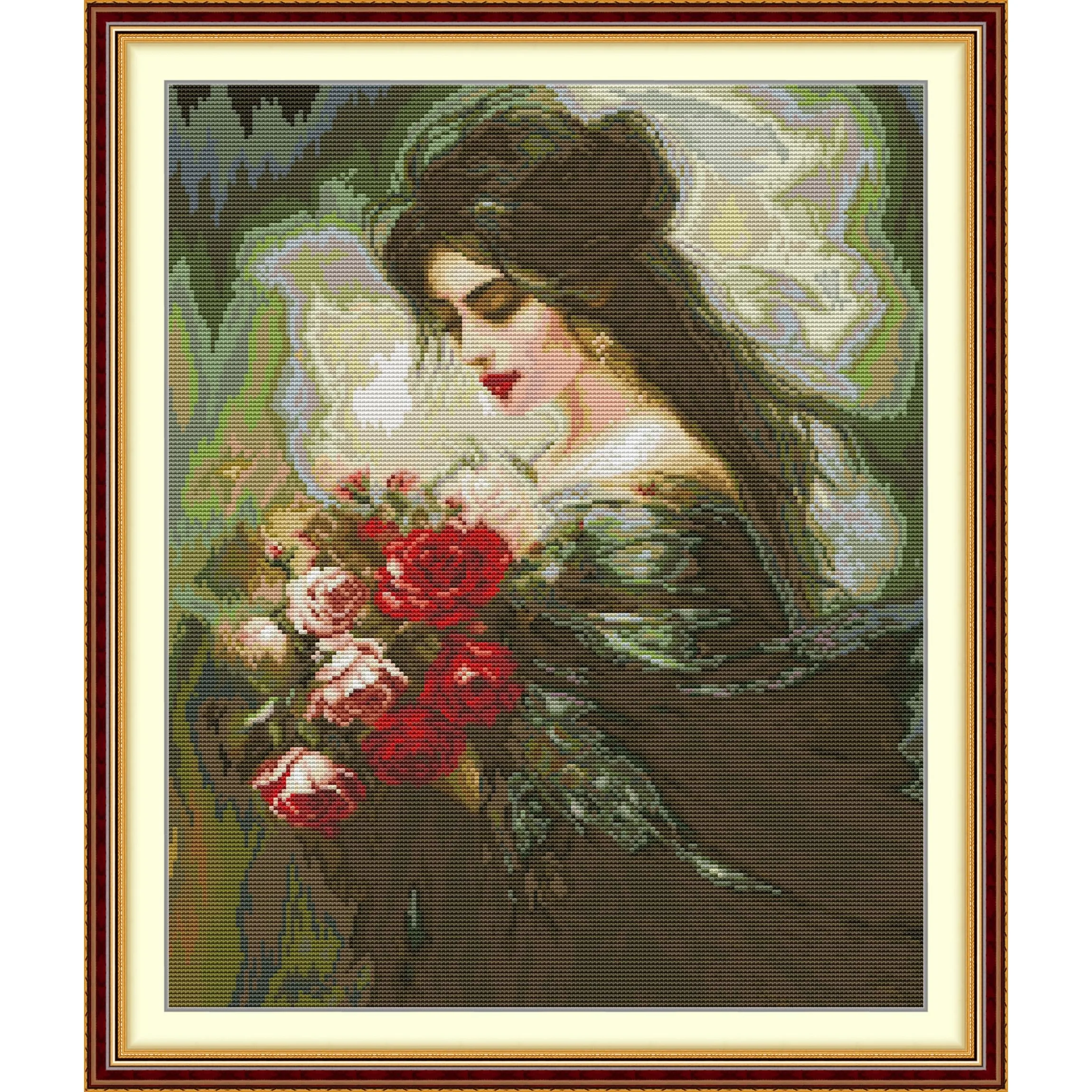 

Радость воскресенье, легкий швейный узор для начинающих, набор для вышивки из штампованной ткани — красивая женщина, которая нюхает, цветы 3