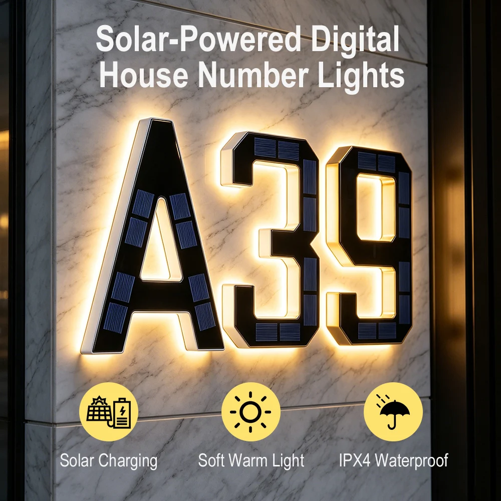 23CM Solar House Number Lights Light Sensor Auto On/Off Light Up Waterproof LED Address Numbers Signs for Houses & Home Decor
