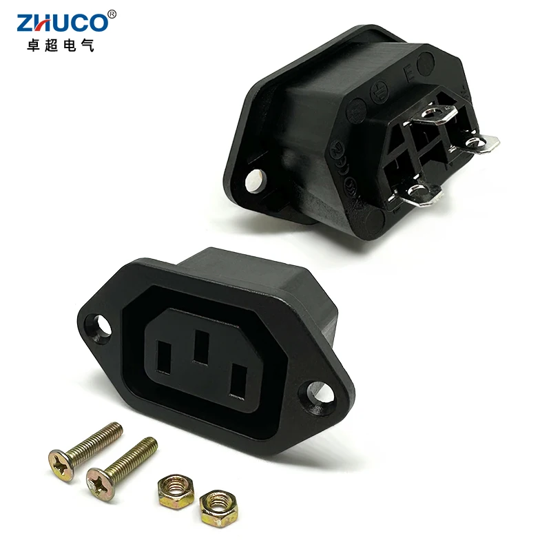 1PC LZ-F-1 10A 250V IEC320 C14 3 Pins Chassis Panel Mounted Inlet Plug Connector Electrical Female AC Power Socket 3 Terminals