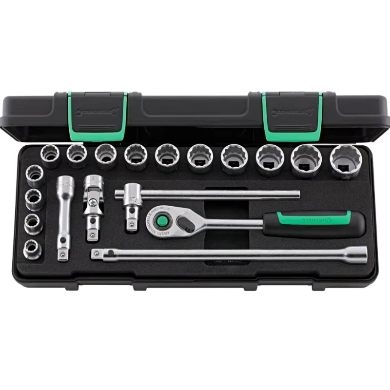 19-Piece 3/8-Inch Quick Release Sleeve Wrench Set, Manual Pro-Grade Mid-Size Auto Tool Kit