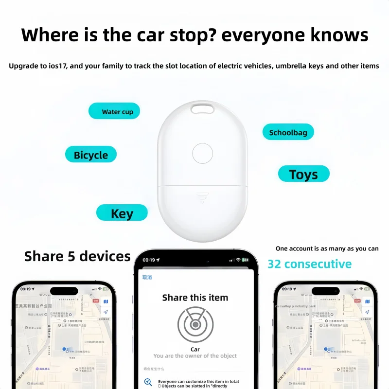 Mini rastreador de gato inteligente com GPS global, localizador de chave anti-perda, carteira, alarme, encontre meu (somente iOS), e
