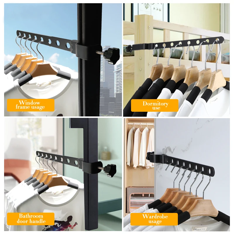 Foldable Black Clothes Rack Clothes Hangers Wall Mounted Hanger Drying Rack SpaceSaving Aluminum Clothes Organization  FR3032