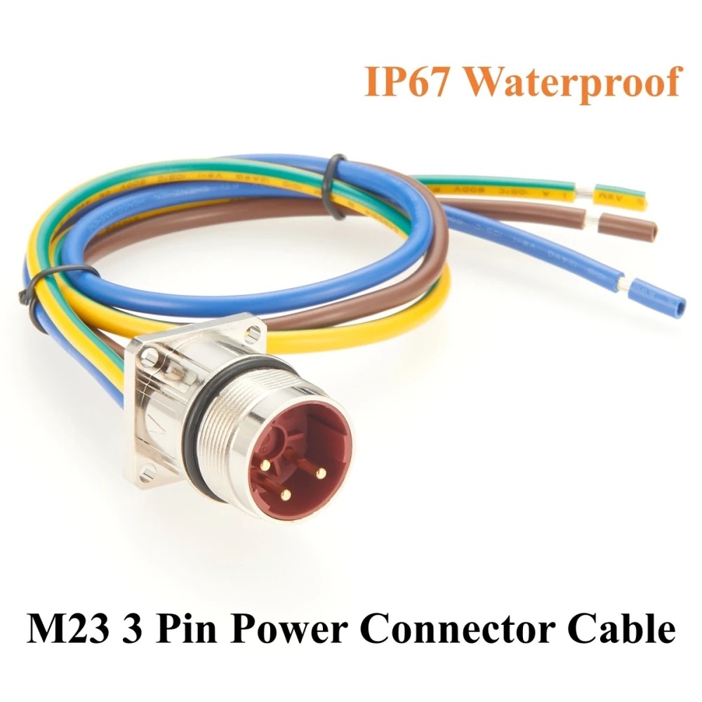 

IP67 M23 3 Pin Male Power Connector Receptacle Cable Flange Panel Mount M23 Bulkhead Socket with Pre-Assembled Pigtail Wire