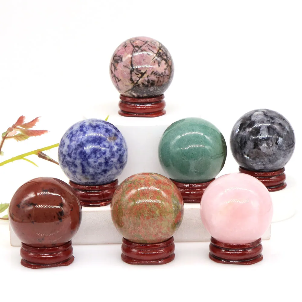 40mm Natural Stones Amethyst Lapis Lazul Reiki Healing Crystals Energy Chakra Massage Gemstone Ball Home Decor Crafts With Stand