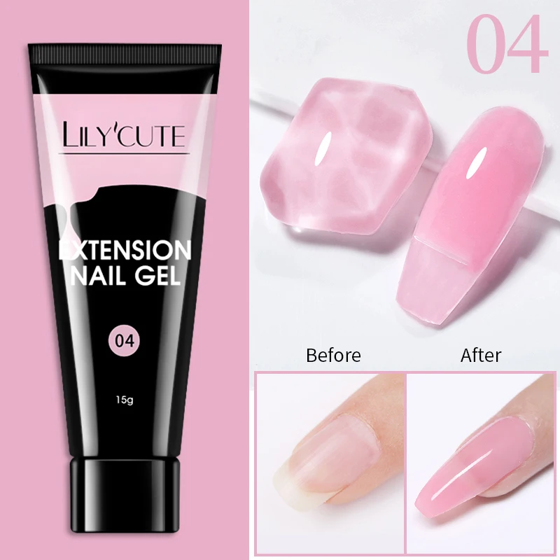 LILYCUTE 1 Stück Schnellverlängerungs-Gel-Nagel, nackt, rosa, Glitzer, Gebäude, Acryl, semi-permanent, Soak Off UV-LED-Nagellack, Nagelkunst-Lack