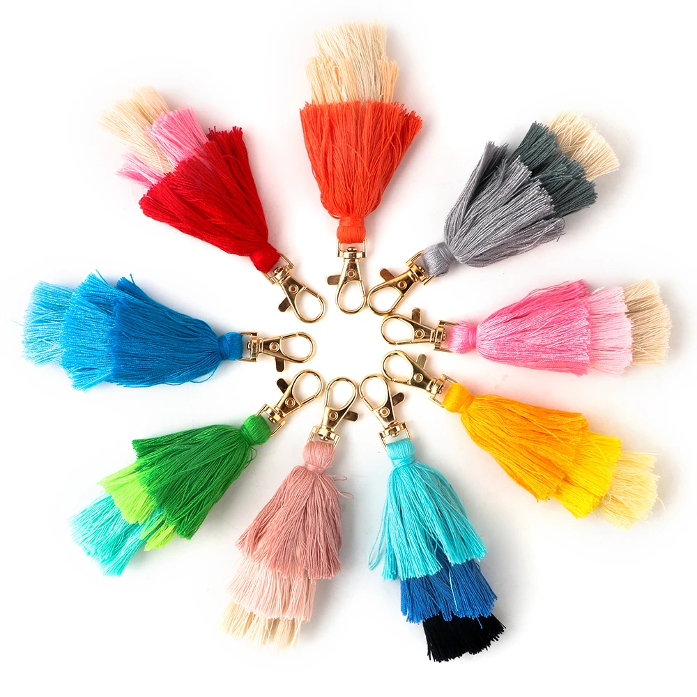Kovict 2Pcs Creative New Bohemian Ethnic Style Three-layer Tassel Keychain Pendant Fashion Bag Key Rings Accessories