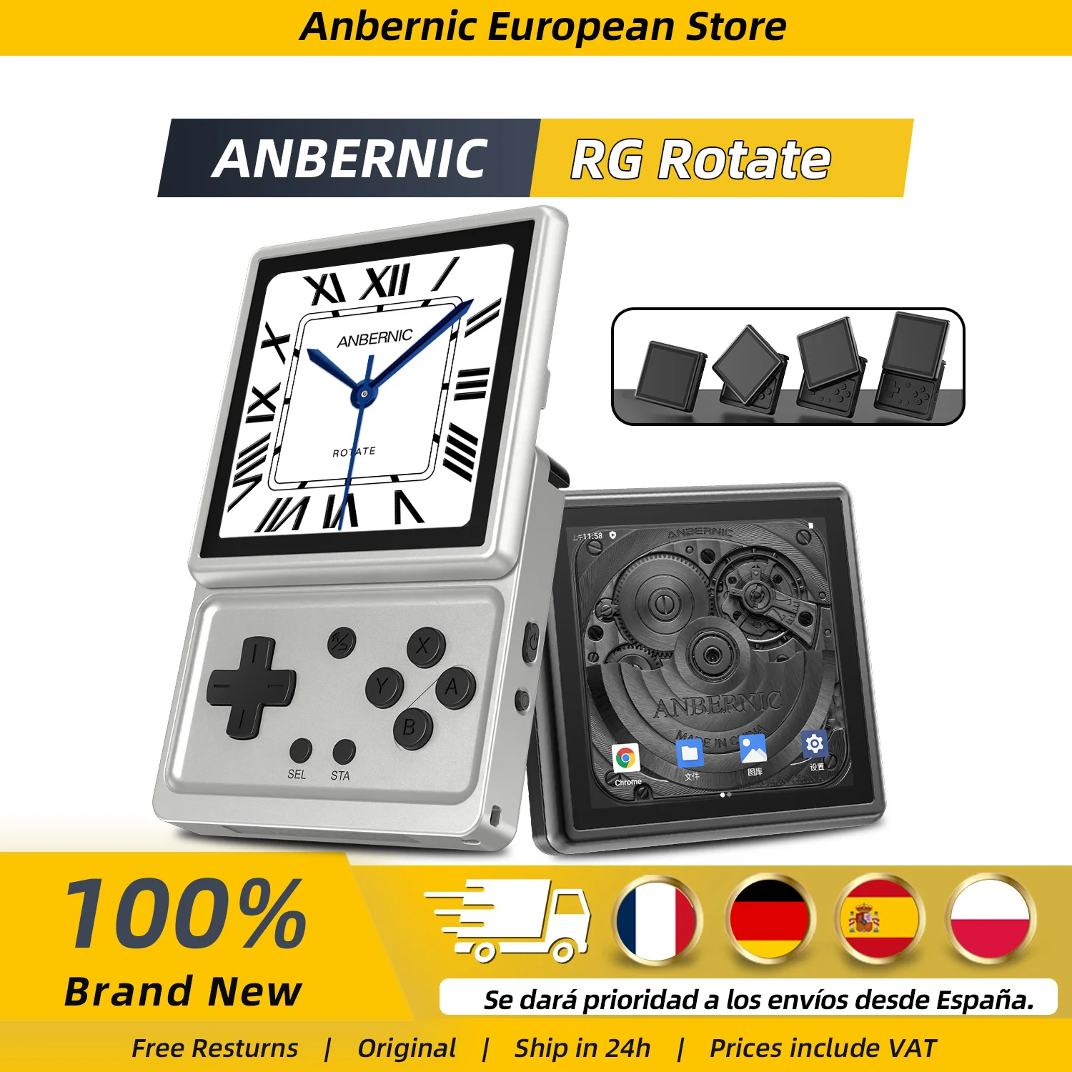 Consola de juegos portátil Anbernic RG Rotate Android, 3,5 pulgadas, IPS, 720 × 720, T618, emulador de juegos Retro, WiFi, 3GB + 32GB, reproductor portátil
