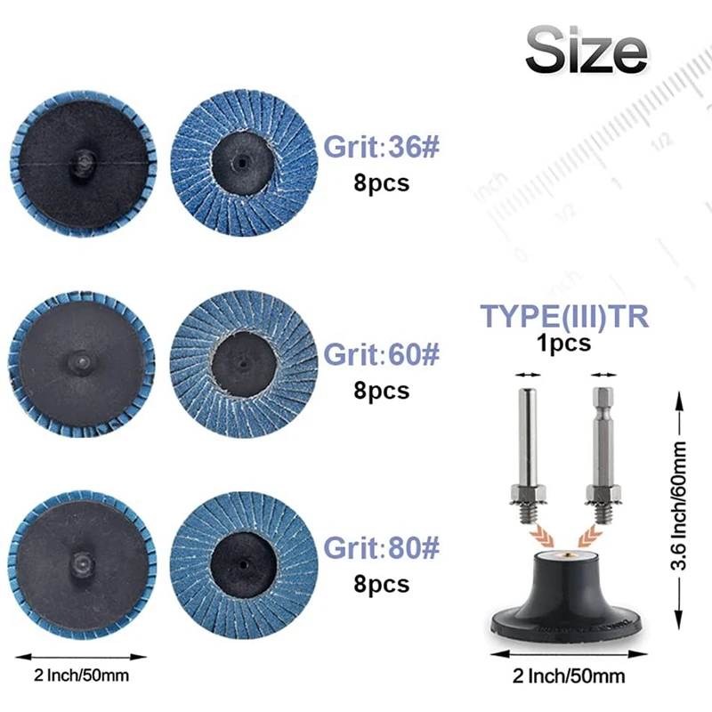 2 Inch Roll Lock Flap Discs With Holder Die Grinder Attachment Zirconia Flat36/60/80Grit Grinding Wheel For Surface Prep