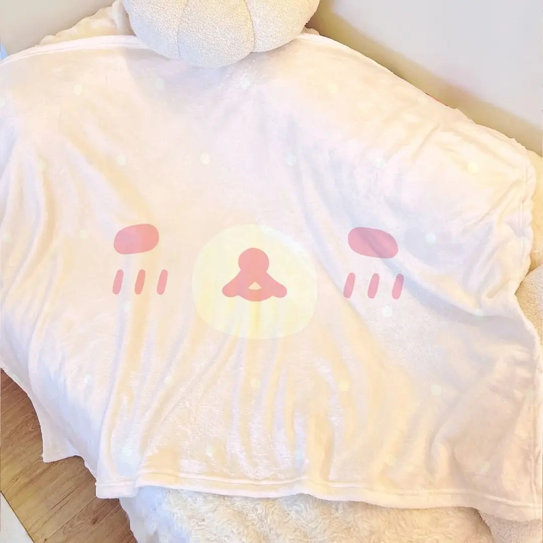 Aesthetic Cute Low‑Saturation Rilakkuma Flannel Throw Blanket Lightweight Air‑Condition Shawl Blanket for Dorm Bedroom Office Na