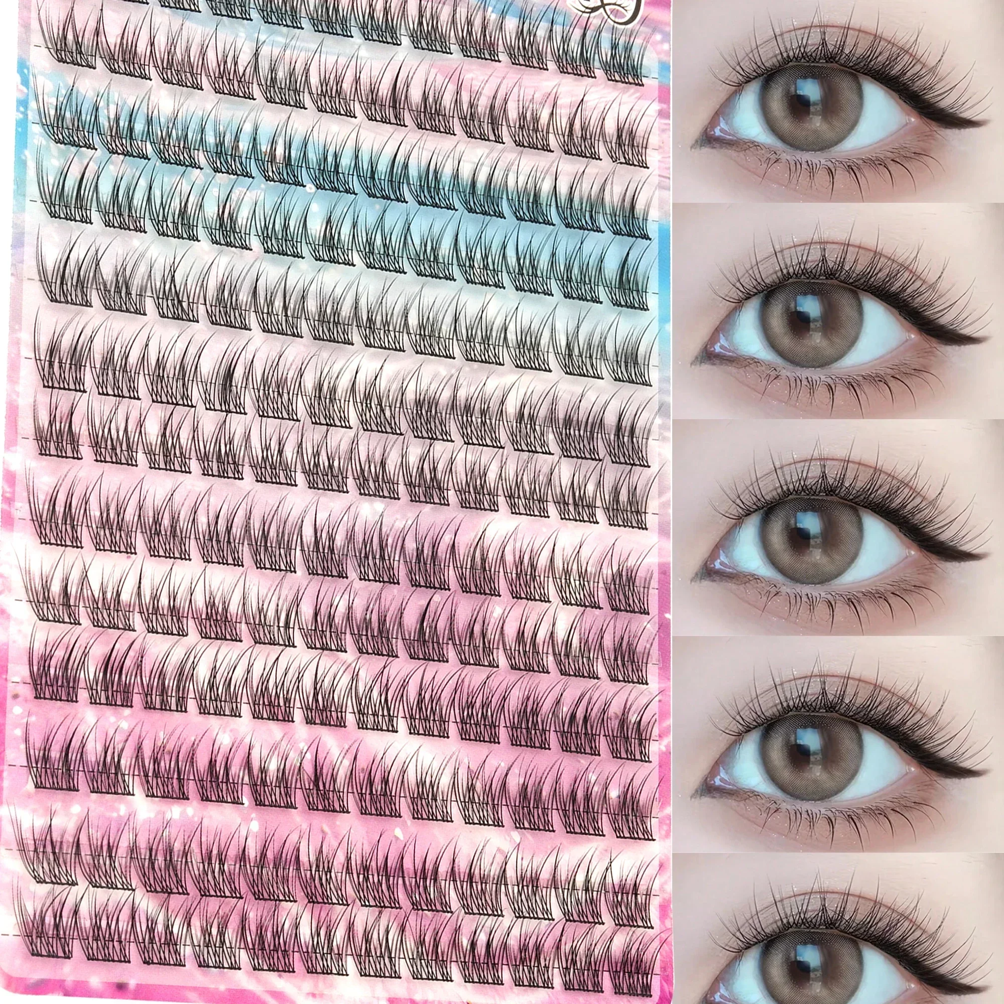 Natural Fairy Individual Cluster Lashes Wispy D Curl Soft Thin Band DIY Segment False Eyelashes
