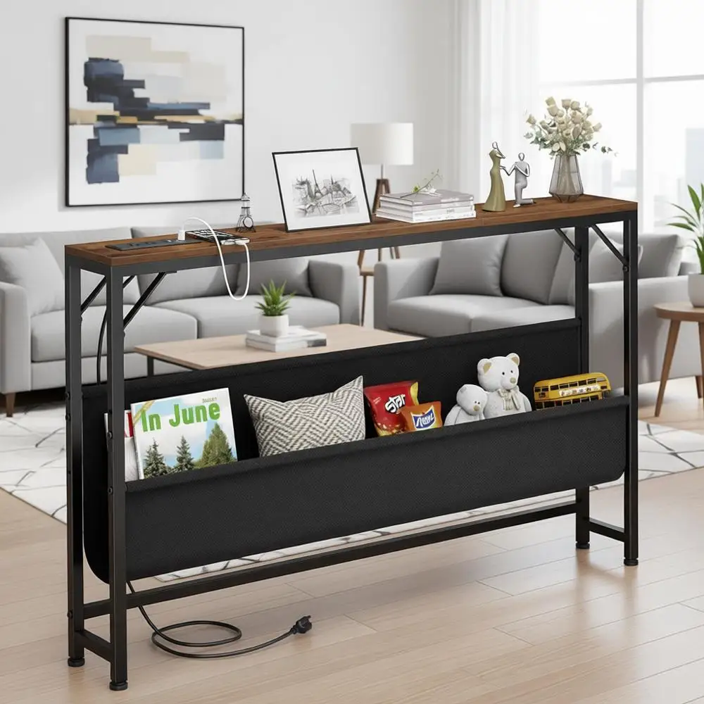 

Узкий столик с зарядной станцией и местом для хранения, узкий придиванный столик с розетками и USB-портами, столик за диваном для гостиной