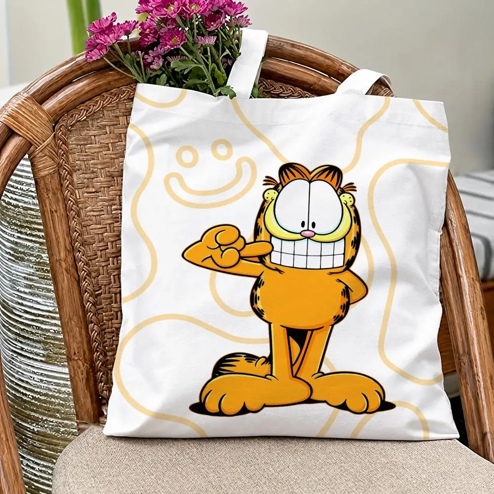 Funny Character Garfield Storage Bags Eco Canvas Tote Odorless Reusable Double Print Shopping Bag