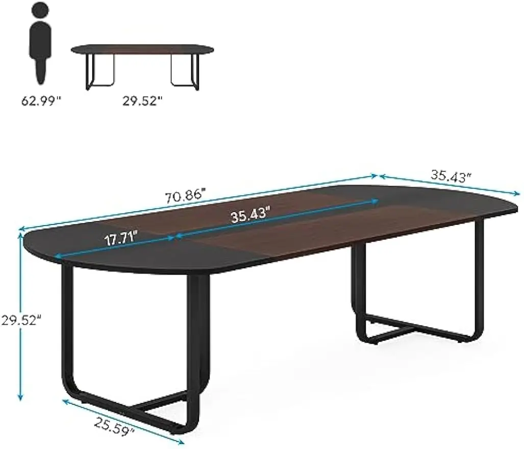 70.86 Inches 6FT Oval Conference Table, Two-Tone Finish Curved Meeting Tables for Office, Large Business Training Seminar Table