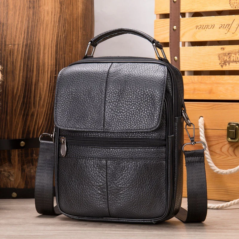 New Vintage MEN\'S cow leather top-handle shoulder bag large capacity male crossbody bag for men casual