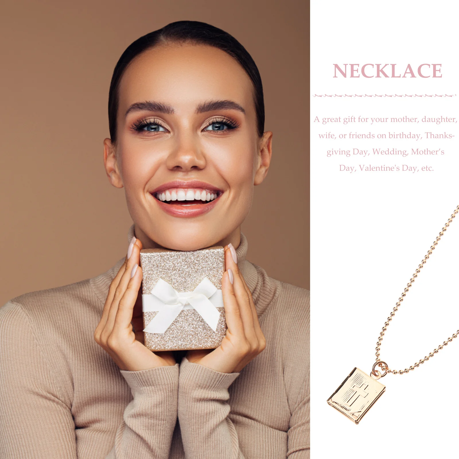 

Bible Photo Locket Necklace Vintage Pendant Necklace for Women Weddings Parties Graduation Customized Religious Jewelry