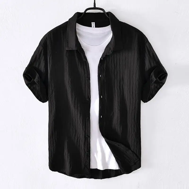 

Men's Cotton Breathable Sun Protection Outer Shirt Resistant to Deformation Short Sleeve Pure Color Casual Business Shirt