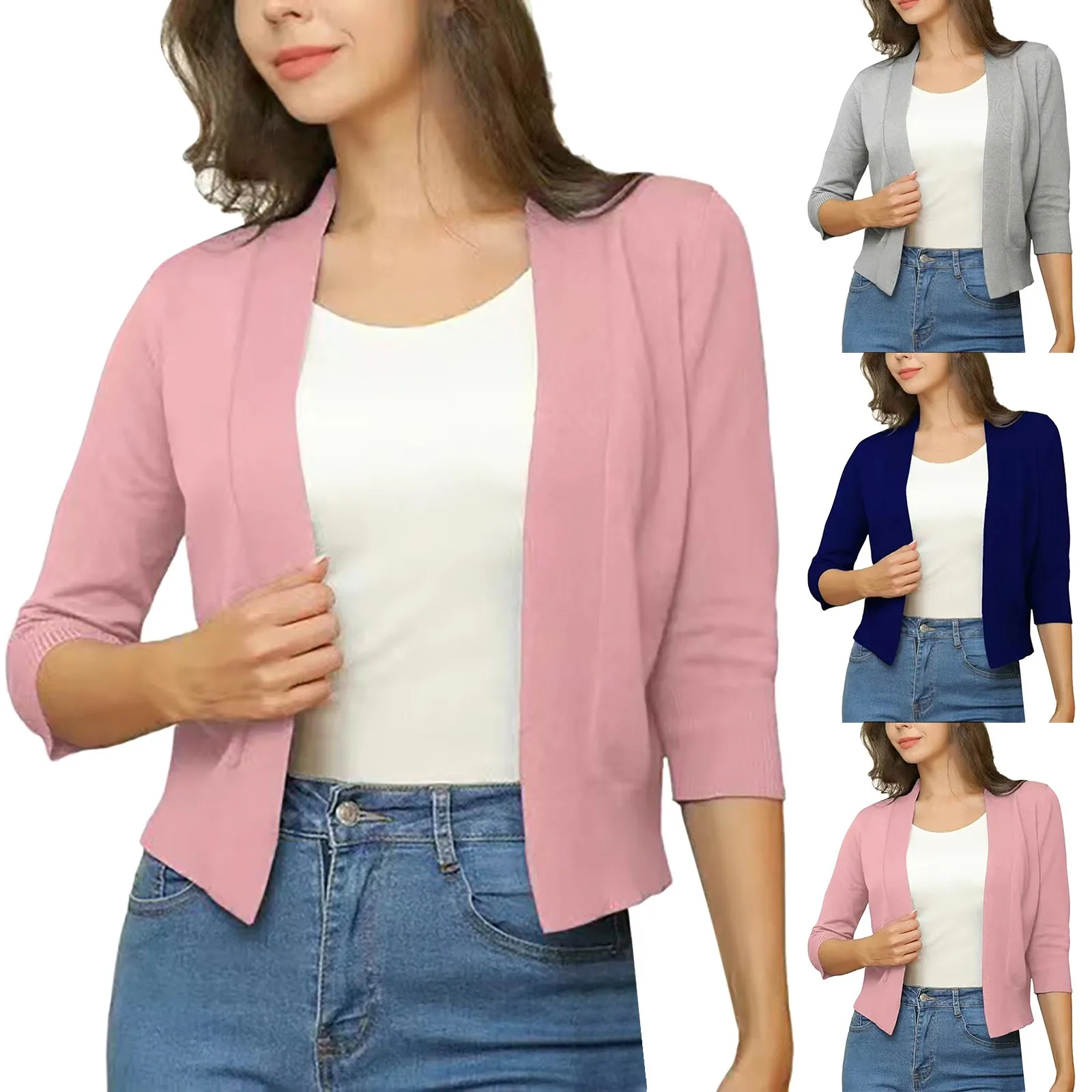 Loose daily commuting breathable and comfortable V-neck Button Shirt Top Stand Solid Color Medium Sleeve Collar Casual women