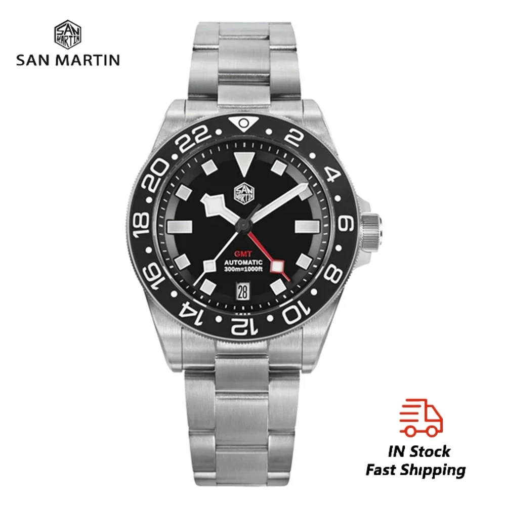 

San Martin SN0121TC Titanium 39mm Watch NH34 GMT Automatic Movement Watch Sapphire Crystal Glass Luminous 30Bar Waterproof Watch