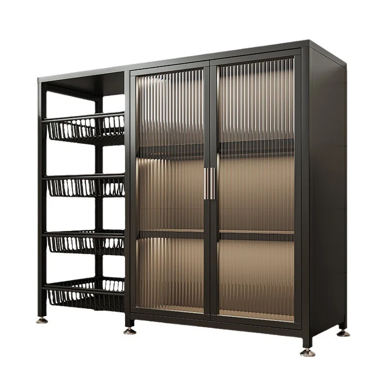 

Kitchen shelves floor-to-ceiling, household snack storage shelves against the wall