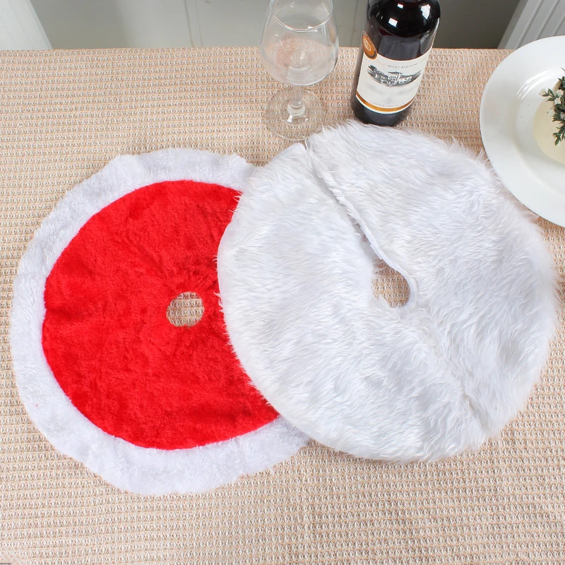 38cm Christmas Tree Skirts White Faux Fur Carpet Round Plush Mat for Home New Year Holiday Party Ornaments Xmas Tree Decoration