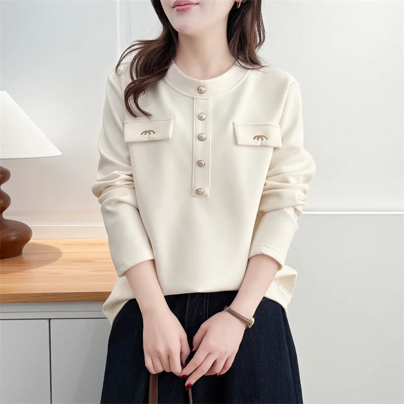 

XXXXL модная женская одежда больших размеров, футболка, осень-зима 2025 года, теплые флисовые толстые топы с вышивкой 2597