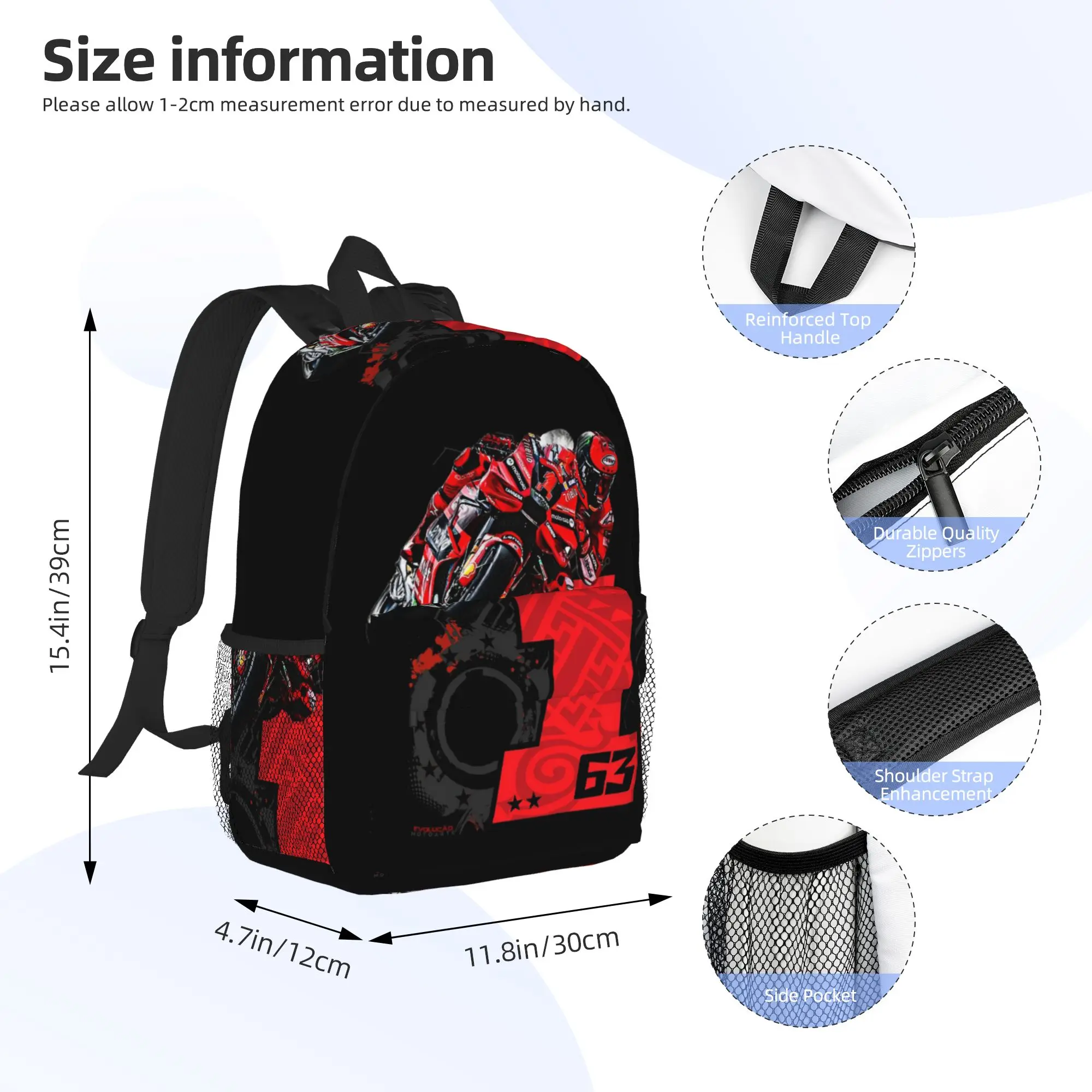 Francesco Bagnaia Number 1 Moto GP Backpack Hot Sale Daypack  Boys Girls BookBag Shoulder Bags for Men Women School Bag
