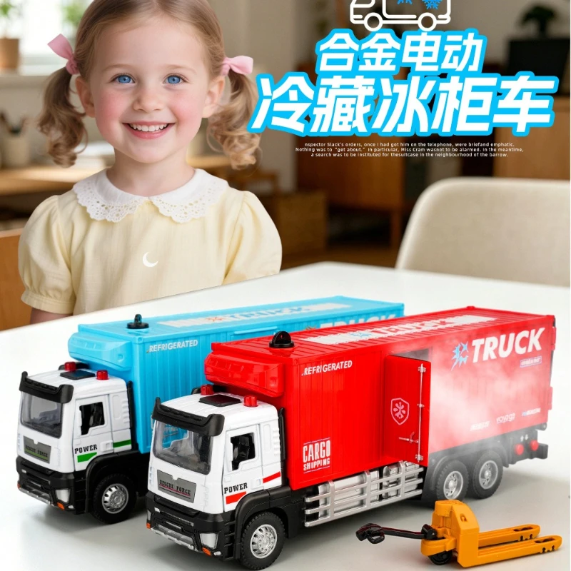 

Alloy Refrigerated Delivery Truck 1:32 Simulation Electric Design Exquisite Details Creative Play Toy Gift For Truck Model Fans
