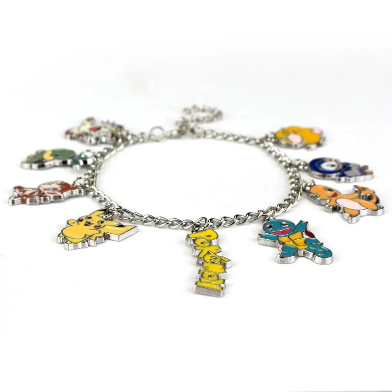 Bransoletka z figurkami Pokemon, Bulbasaur, Squirtle, Charmander, Meowth, metalowa emaliowana bransoletka na rękę, akcesoria do samodzielnego tworzenia biżuterii.