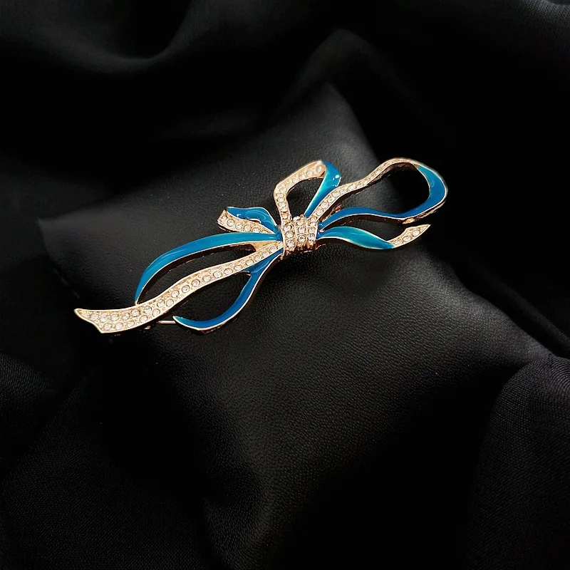 Cross border coat retro pin coat accessory, mid ancient Cuifali bow blue brooch, enamel chest flower