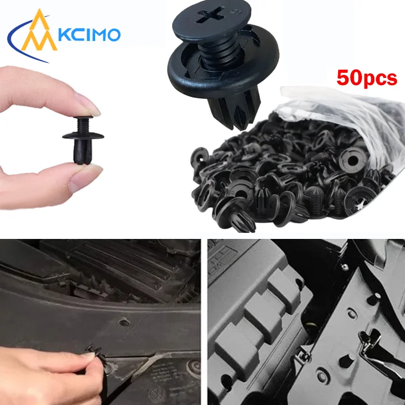 50Pcs 8mm Hole Universal Premium Plastic Rivet Clips for Car Bumper Fender Door Panel, Fit for Audi Toyota Kia Nissan Yamaha