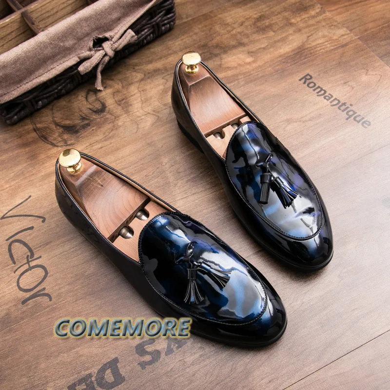 Handmade Fashion Tassel Loafers Black Bottom Leather PU Men\'s Business Driving Shoes Spring Autumn Man Designer Wedding Footwear