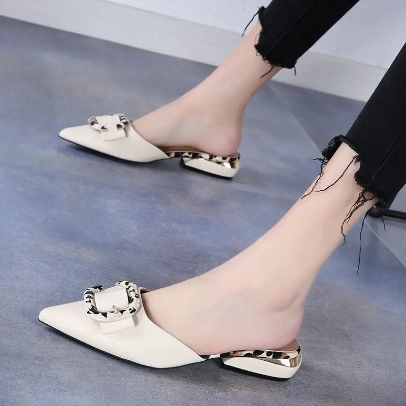 Elegant Medium Heel Women\'s Shoes Bow Luxury Party Fashion Ladies Slippers and Sandals Designer Summer New 2024 Mules Shoes Cute