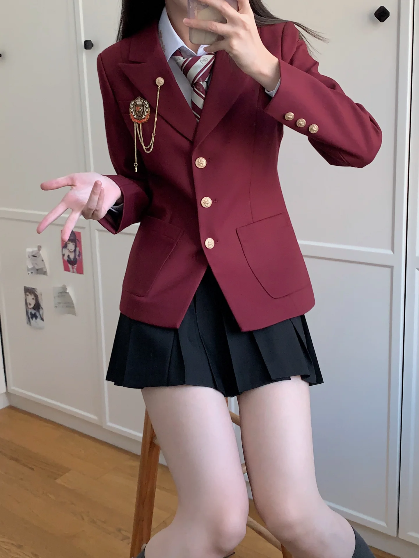 

Original Japanese Style JK Suitcoat College Wind in Red School Supply Feeling Matching Thickened Long Sleeve Polyester Coat