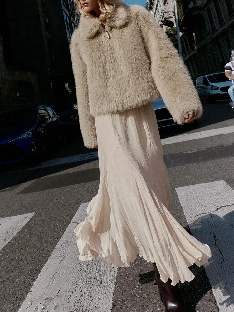 Sweet Ele dubbelzijdig namaakbont effect Jaet bovenkleding voor dames ort Sle Long Sve turn-down kraag herfst nieuwe Arr...