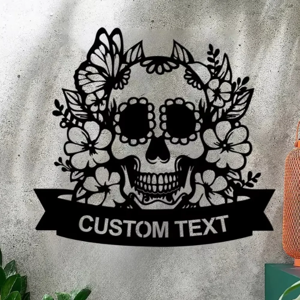 

Sugar Skull Metal Sign Personalized with Family Name for Address and Decor Ideal for Man Cave Wall,Unique Home Decoration Piece