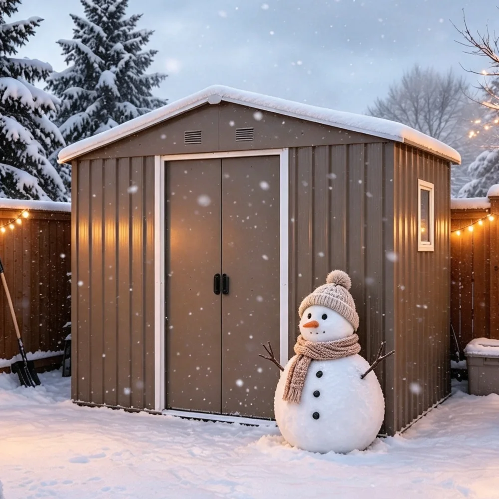 8ft x 4ft Outdoor Metal Storage Shed With window and metal foundation,Gray(W54071037)