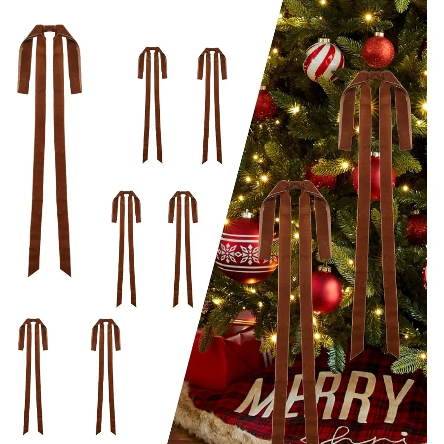 DiliComing المخملية الحلي شجرة عيد الميلاد الانحناء 6 قطعة أقواس عيد الميلاد البني لتغليف الهدايا 15x23 بوصة الحرف عطلة ديكور