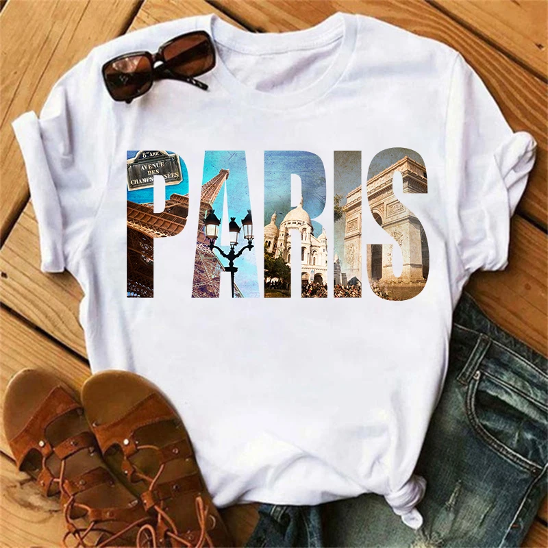 Luxury Brand Paris Graphic Tshirt Female Summer Casual T-Shirts Women\'s Girls Eiffel Tower Streetwear Short Sleeve Tee Shirt