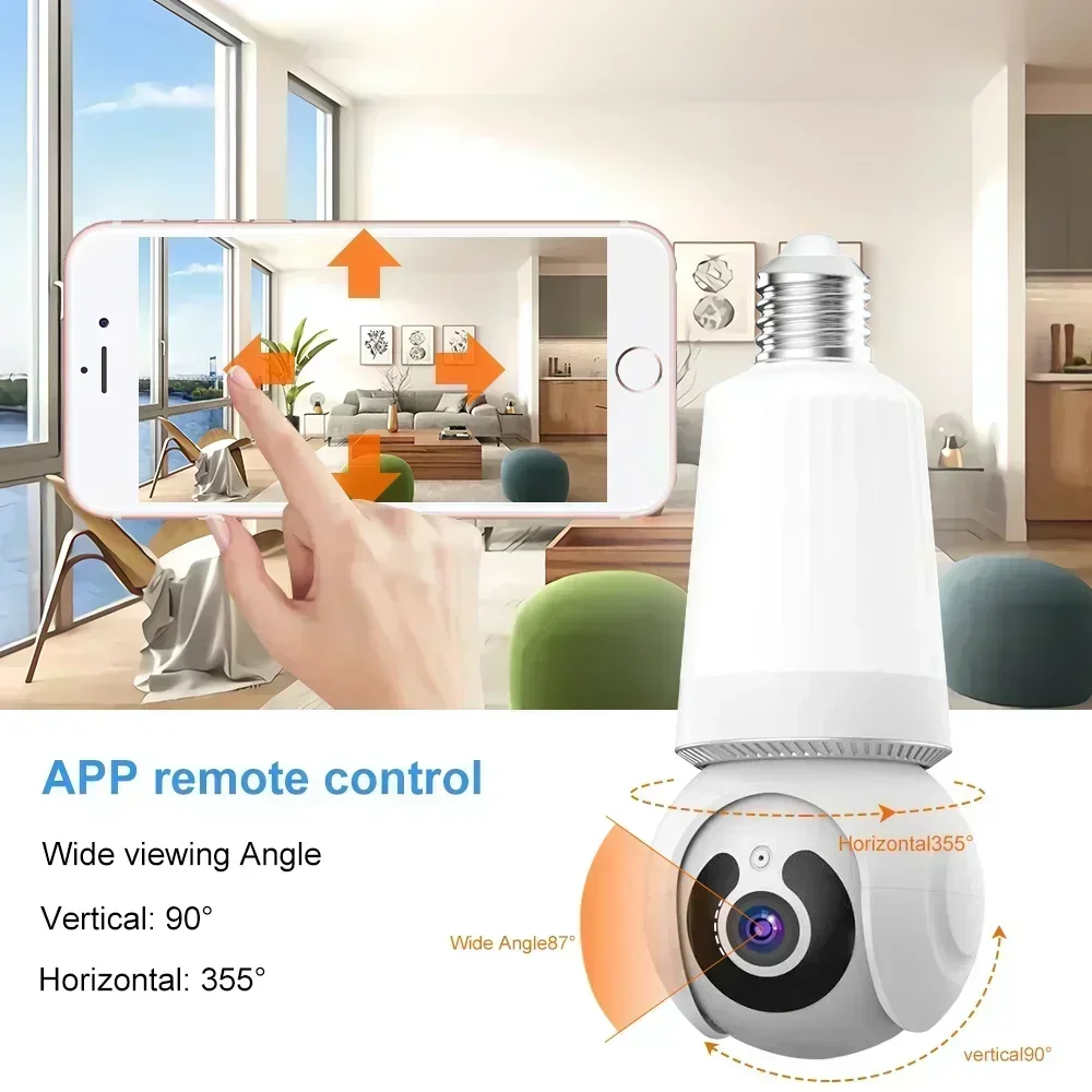 Telecamera di sorveglianza con lampadina E27 Wifi da 8 MP Visione notturna a colori wireless Monitoraggio umano automatico Sicurezza Baby Monitor Telecamera IP CCTV