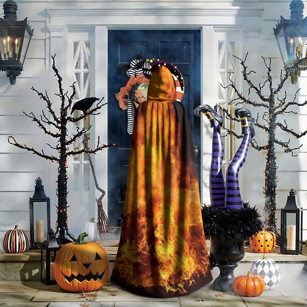 夜の炎 ロングフード付きマント 魔女 中世コスチューム コスプレケープ ハロウィンヴァンパイア 大人用 ユニセックス