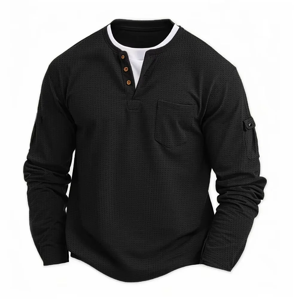 Men's Layered-Look Waffle Henley Shirt — product detail 3
