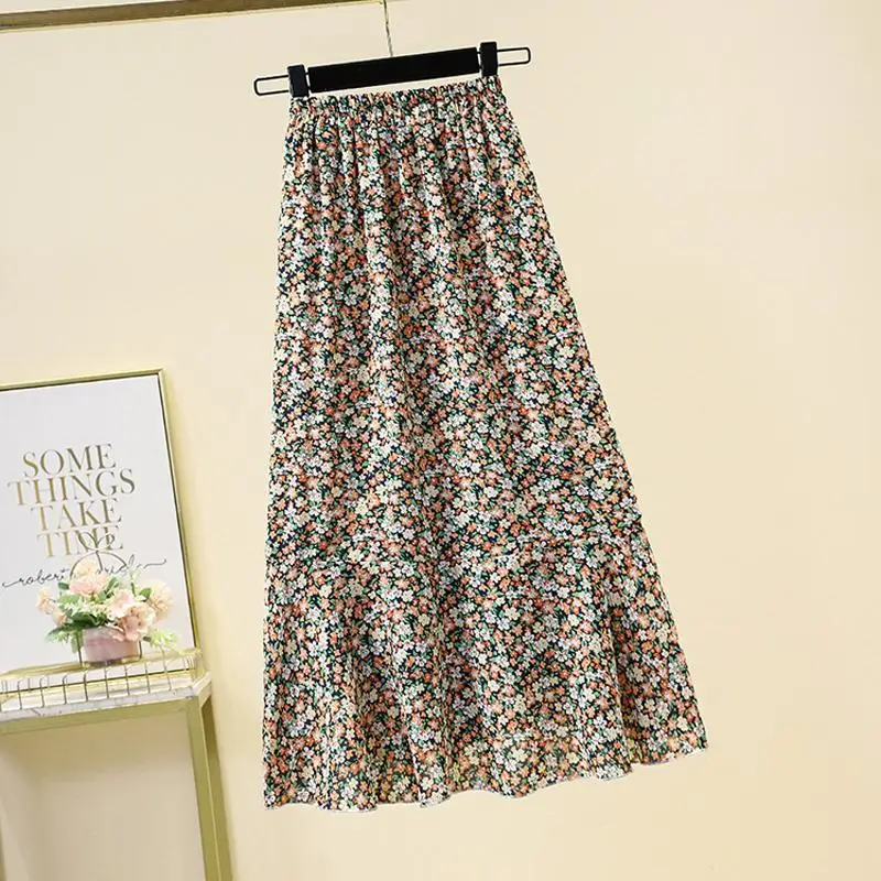 レディース シフォン 花柄 Aライン スカート ミドル丈 ウエストゴム 軽量 通気性 デイリー カジュアル 春夏