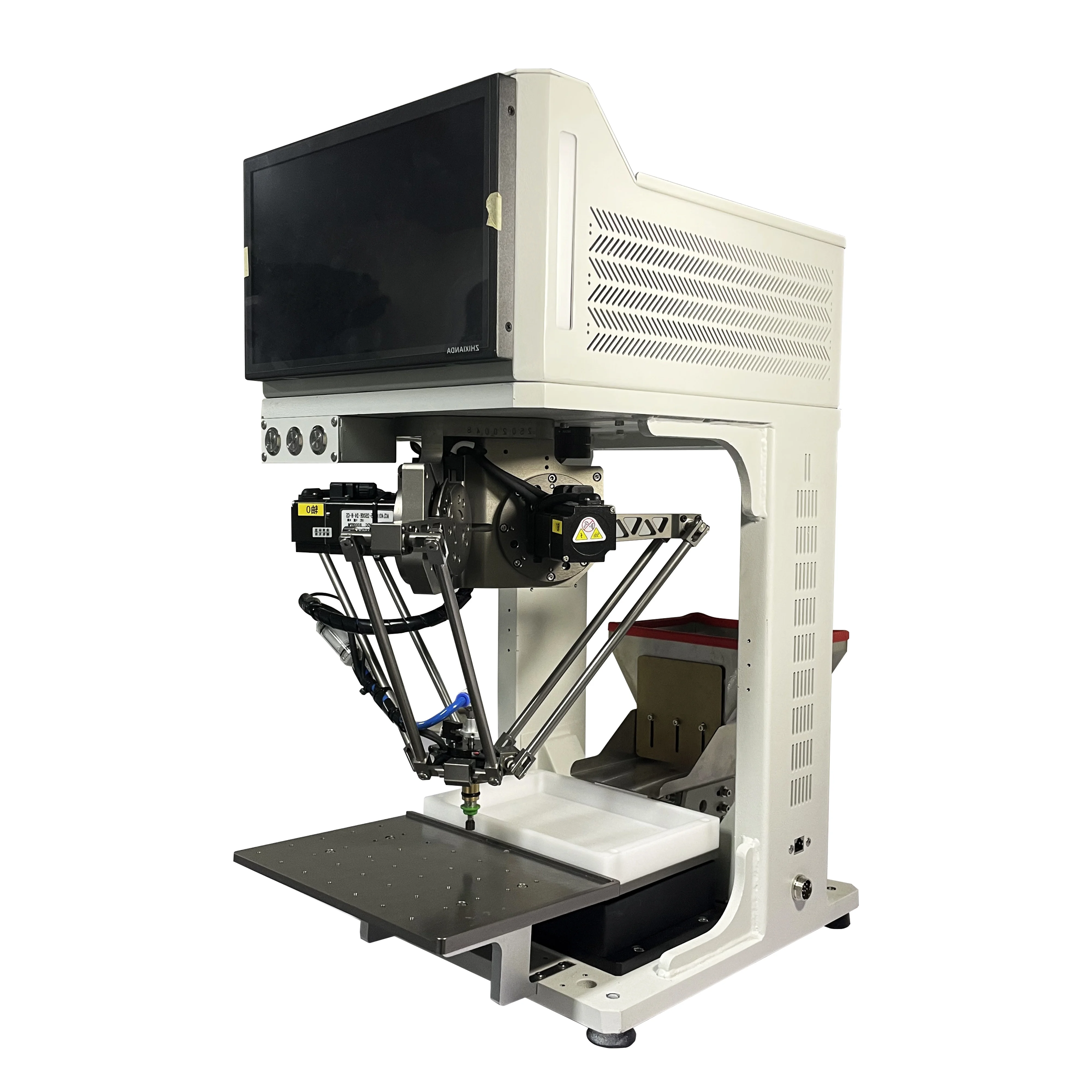 High-speed robotic arms for sorting, positioning, and feeding rubber, plastic, and hardware components