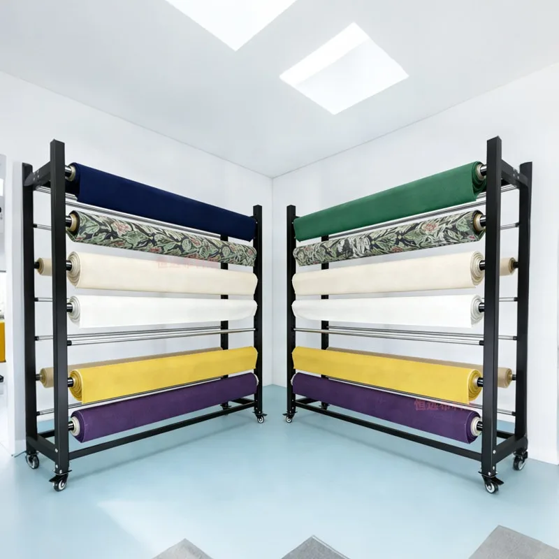 Mobile Textile Fabric Display Rack Cloth Hanging Cloth Roll Rack Tablecloth Material Elevator Display Rack Leather Carpet